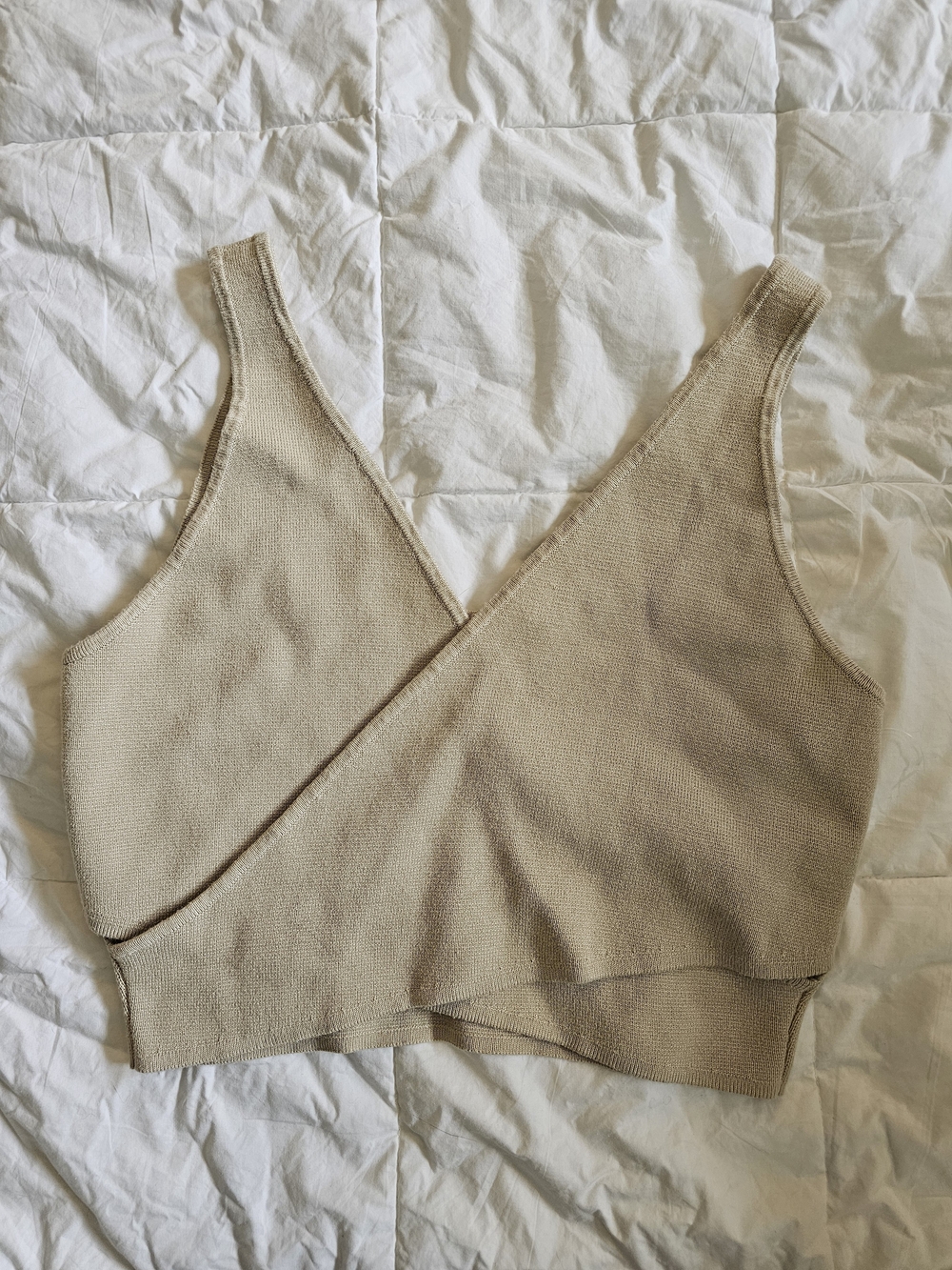 Beige Wrap Knit Crop Top